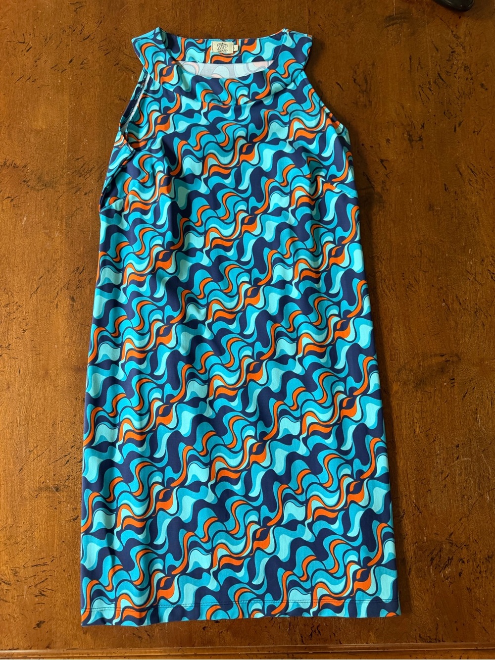Katherine Way Retro Wave Shift Dress in Blue & Orange